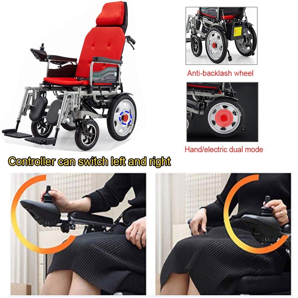 Silla de ruedas eléctrica plegable y ligera con reposacabezas, silla de ruedas motorizada portátil para adultos y personas mayores, ayuda de movilidad cómoda para viajes y uso diario