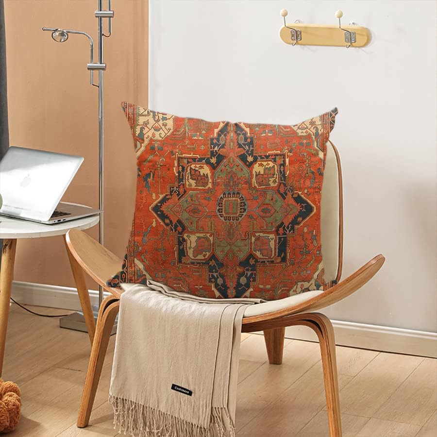 Miniatura 2 de Funda de almohada de arte tribal Persia abstracta marroquí naranja rojo alfombra 22 x 22 pulgadas, funda de almohada cuadrada para sala de estar,
