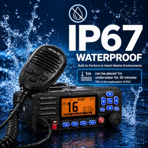 Image of Retevis RA27 25W Fixed Mount Marine Radio, IP67 Built-in GPS DSC Compact