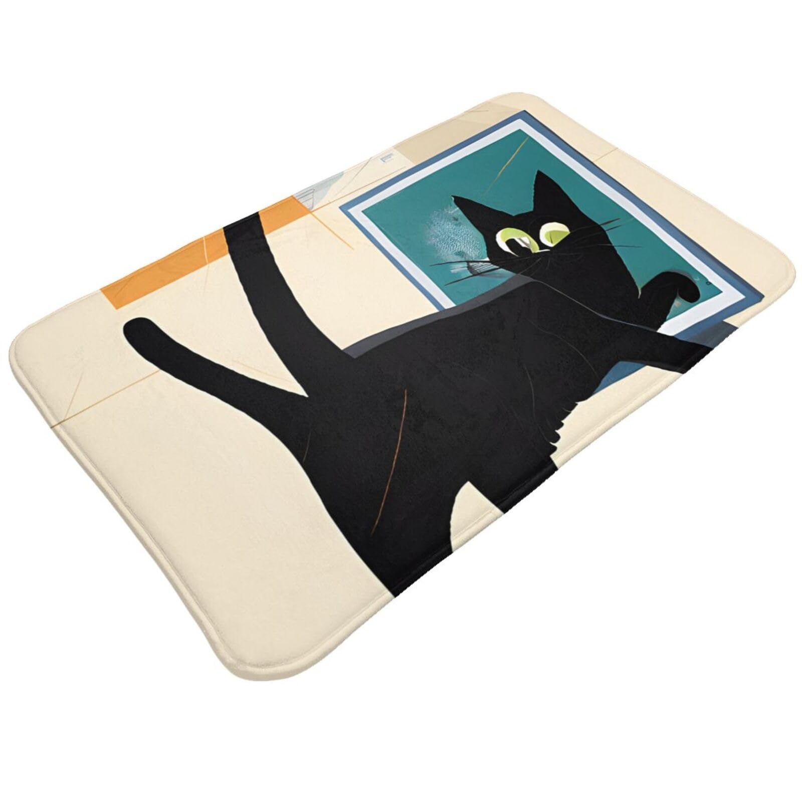Mid-Century Modern Art Cat Print Living Room Bathroom Kitchen Anti Slip and Absorbent Carpet, Indoor Entrance Door Muddy Floor Mat, Ultra Soft Washable Carpet 21x31.5 Inches