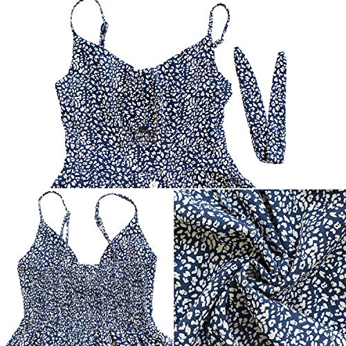 Image of FANCYINN Womens Tie Front Button Down A-Line Dresses Summer Spaghetti Strap Midi Dress Floral Prints