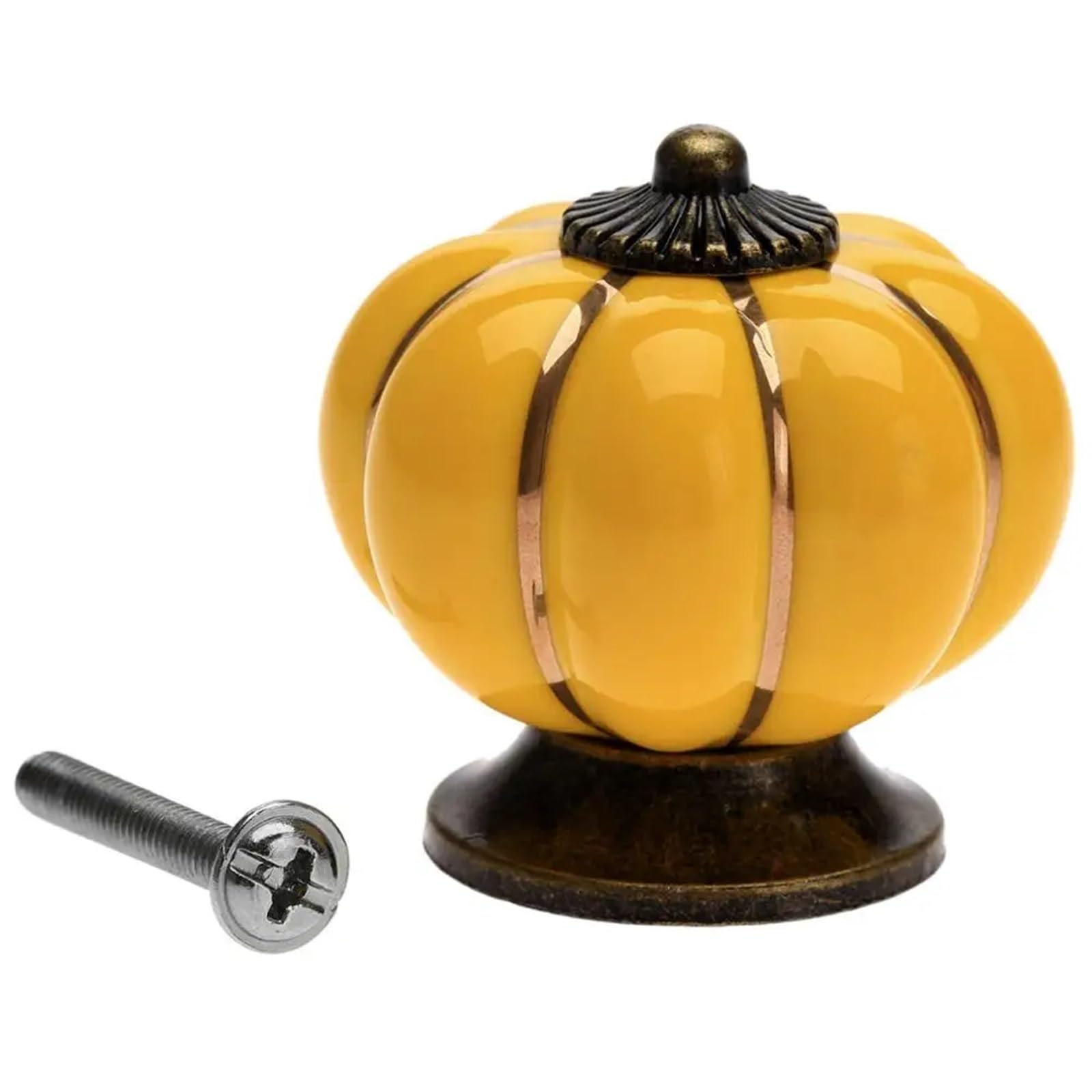 BIVOO 7 Color Ceramic Door Knob Vintage Pumpkin Cabinet Knobs and Handles Furniture Cabinet Drawer Cupboard Kitchen Pull Handle Knobs(Yellow)