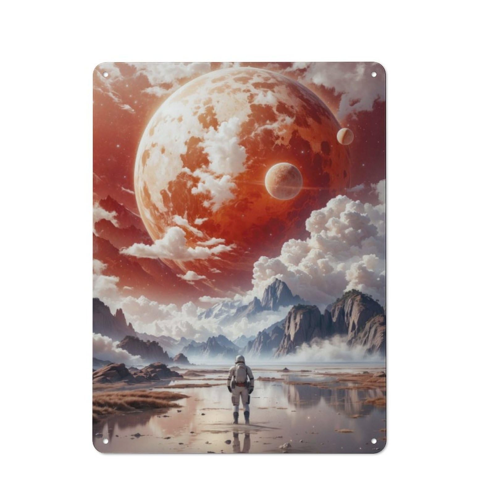 Junmoney Red Planet Astronaut Tin Sign 40X30cm With For Home Bar Wall, Vintage Decor, For Garage, Workshop And Man Cave Decoration