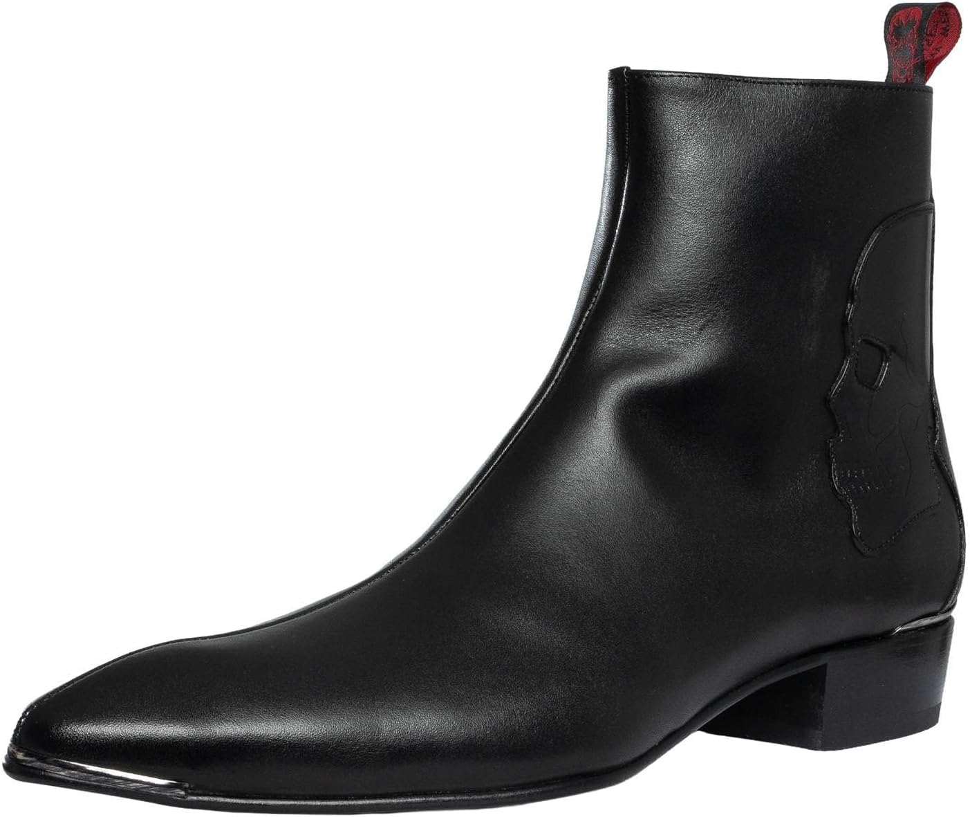Jeffery West Men's Skull Leather Zip Chelsea Boots, Black, 9 US