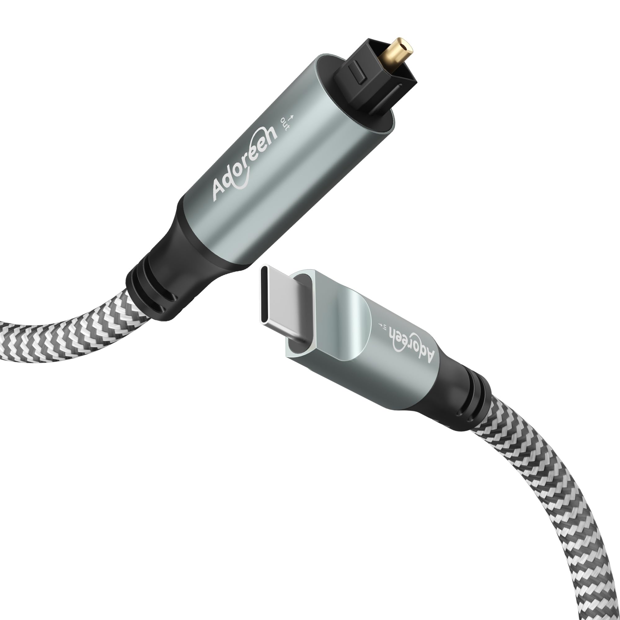 Adoreen Cable de audio óptico digital USB C a Toslink de 10 pies, USB 2.0 macho a puerto SPDIF macho, adaptador de fibra óptica, trenzado para TV/barra de sonido, Sony PS5, altavoces y cine en casa