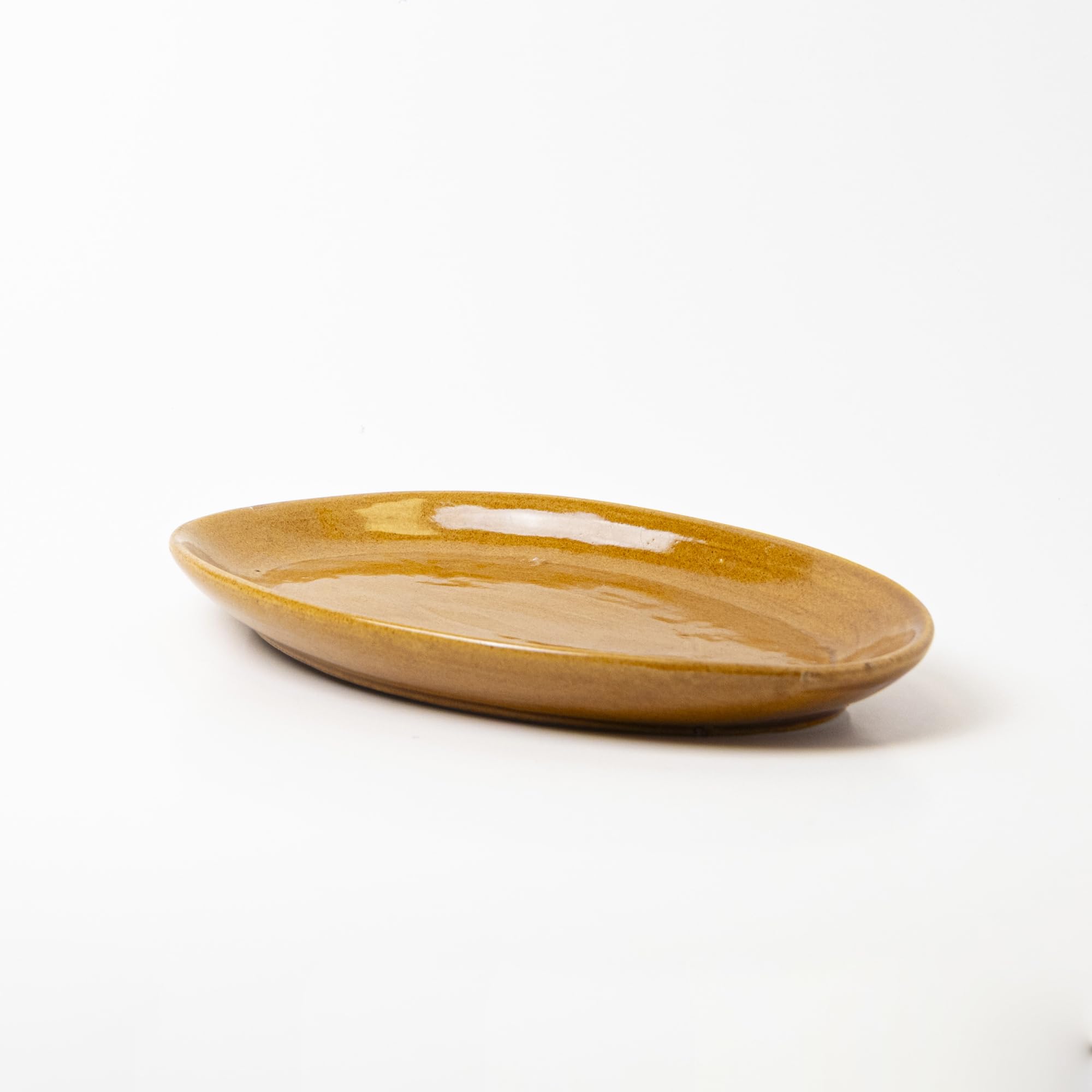 KALAKRITI Mustard Yellow Ceramic Oval Platter | Minimal Serving Plate for Snacks, Starters, Sushi & Desserts | Elegant Handmade Tableware for Home, Café & Restaurants - 27 x 17.5 x 2.5 cm (Set of 2) 2