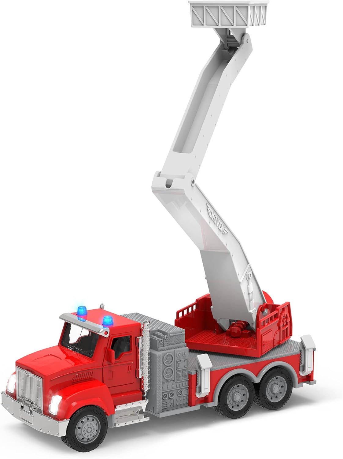 Driven by Battat – 4-Pack of 7 Toy Trucks for Kids – Variety Set with Cement Mixer, Excavator, Dump, Fire & Tow Truck – Realistic Lights & Sounds – Ages 3+