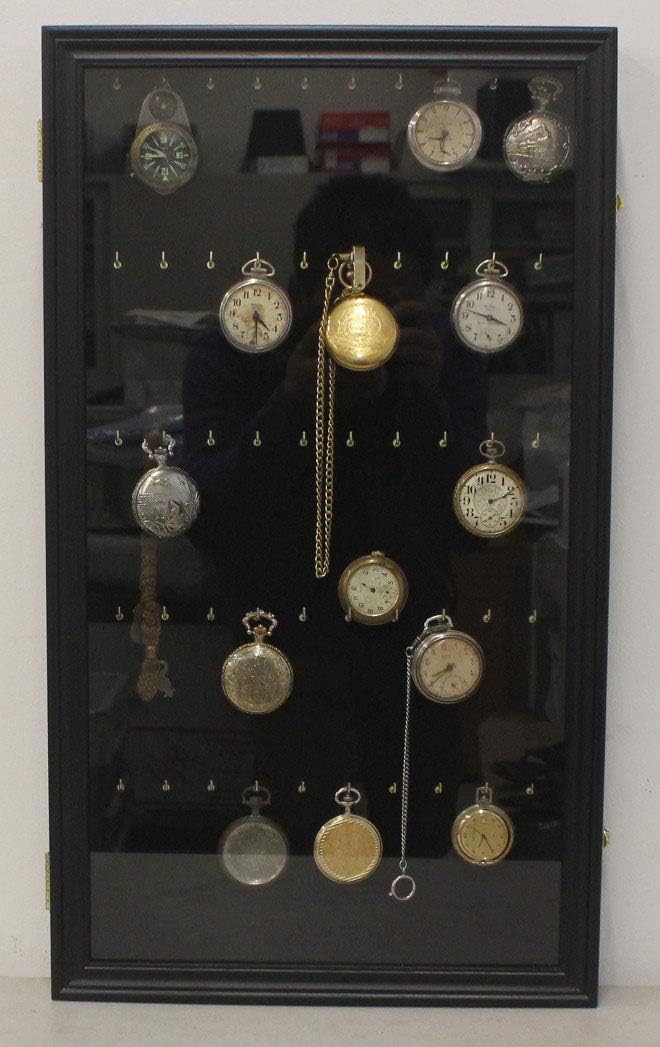 Pocket Watch Display Case Wall Shadow Box (Black Finish) Clothing, Shoes