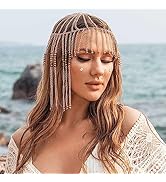 Catery Gold Head Chian Cap Headpiece Long Tassels Hair Chain Egypt Beaded Cap Headpiece 1920s Fla...