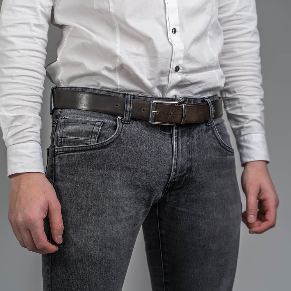 Cintura Girevole Bombata in Pelle per Uomo | Vera Pelle Made in Italy | 2 Cinture in 1 | 2 Colori Nero e Testa di Moro