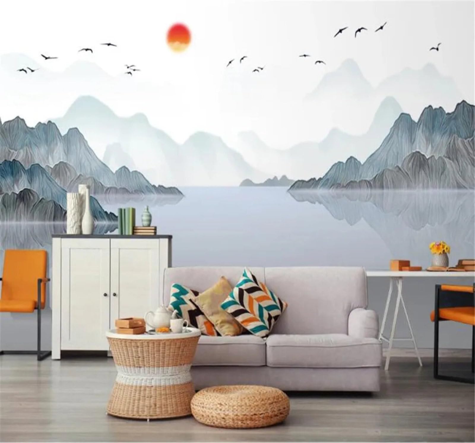 Tzxztt Abstract Minimalist Fresh Landscapes Scenery Modern 3D Wallpaper Premium Textured Silk Neutral Tones Material Ideal for Living Room Bedroom-350cm×256cm