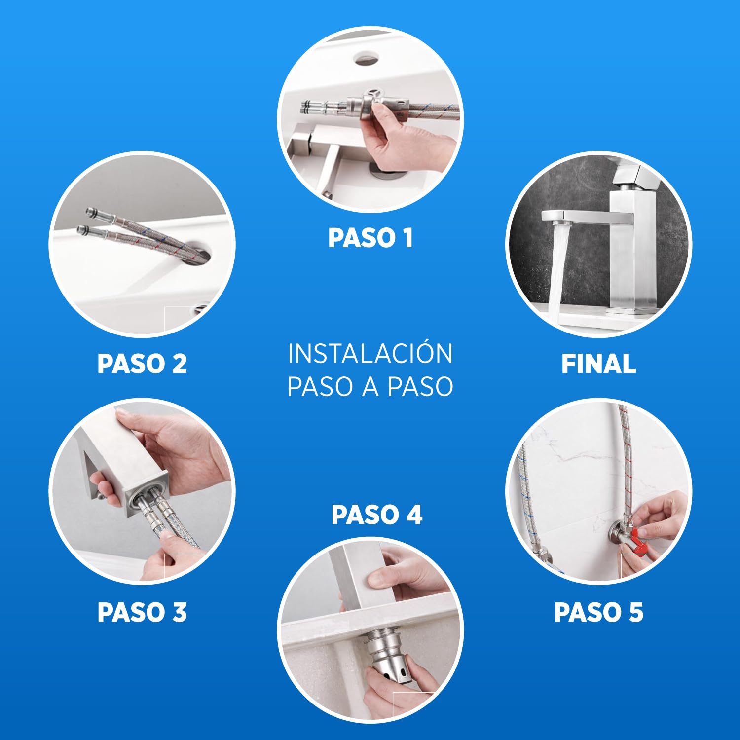 Juego de latiguillos de grifería 35 cm x 3/8" x M10 – 2 mangueras flexibles acero Inoxidable 304 – Conexión universal grifos cocina y baño, agua caliente y fría – Fluvia (50, 50.0, Centímetros) — view 4
