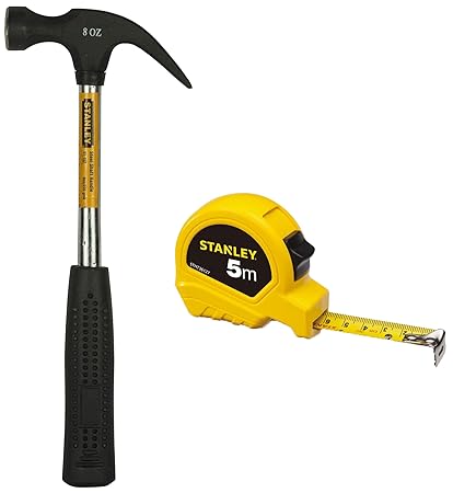 STANLEY 51-152 220gms Steel Shaft Claw Hammer with STANLEY STHT36127-812 5m Plastic Measuring Tape