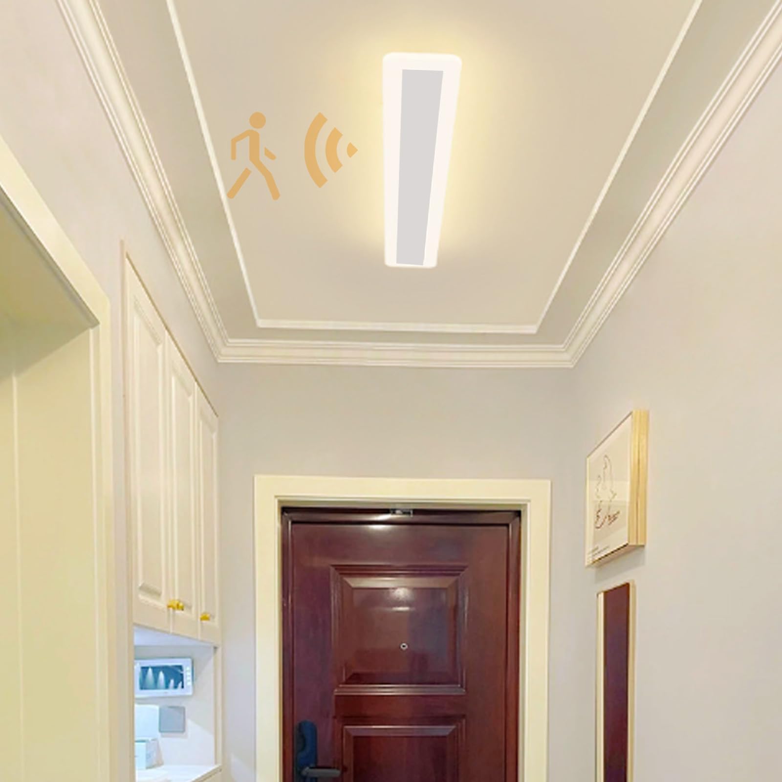 LED Lange Deckenleuchte mit Bewegungsmelder Deckenlampe 3 Farbtemperatur Beleuchtung Deckenbeleuchtung 3000K/4000K/6000K Innen Deckenleuchte Wohnzimmer Treppenhaus (Weiß Neutrales Licht,40cm)