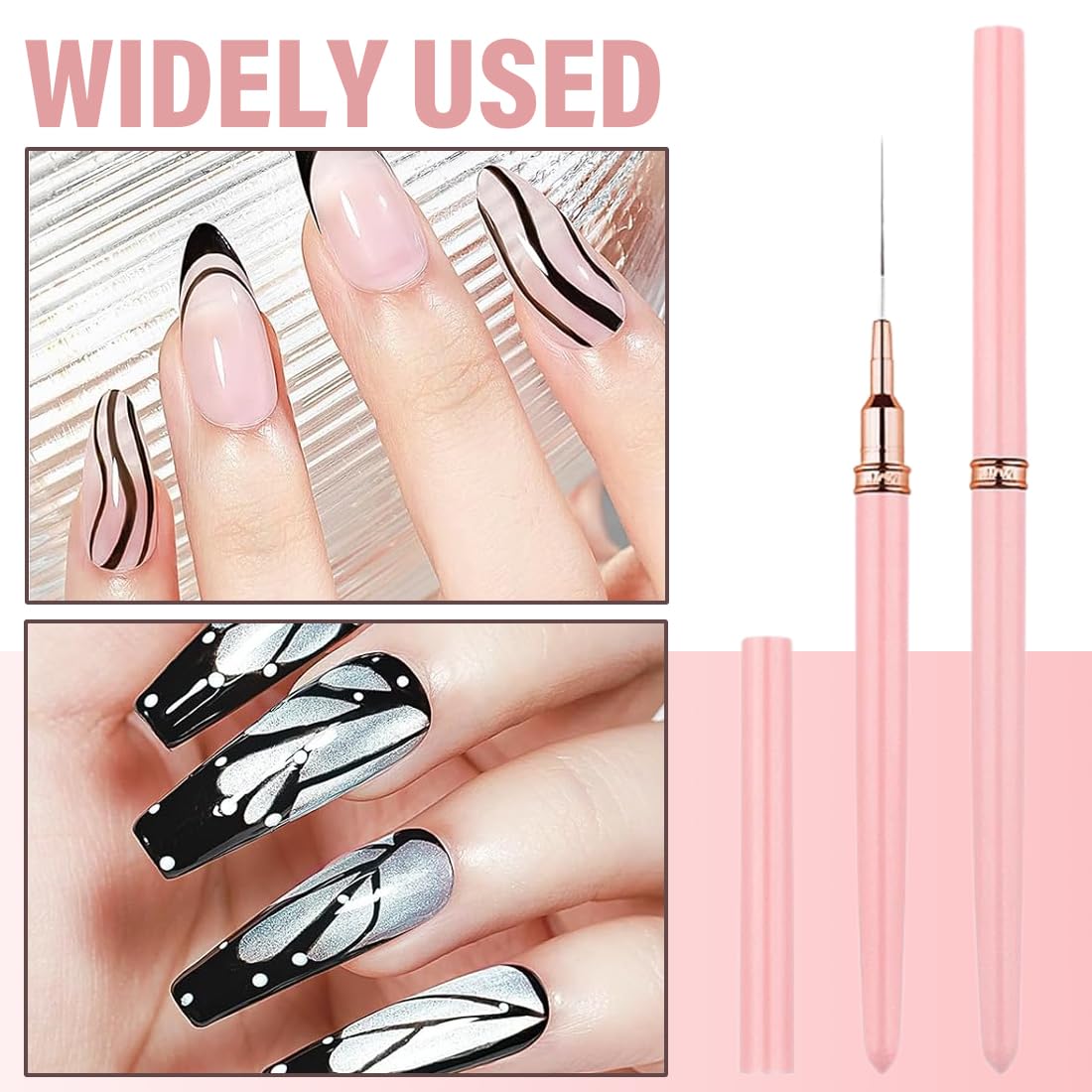 YAYNO Set Pennelli per Nail Art 5 Pezzi Pennelli dimensioni 6/9/12/15/18 mm Disegnare Linee Fini Attrezzo per Unghie Pennelli Liner di Precisione per disegnare e punteggiare le unghie