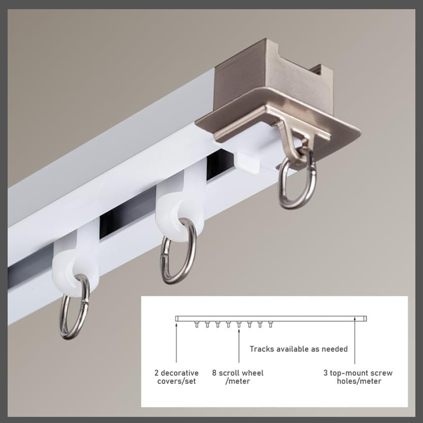 Générique Système de Tringle à Rideaux, Tringle de Plafond Robuste en Aluminium, Barre Droite de 2,6 m pour fenêtres et séparations de pièces, Fixation Invisible, Rail en