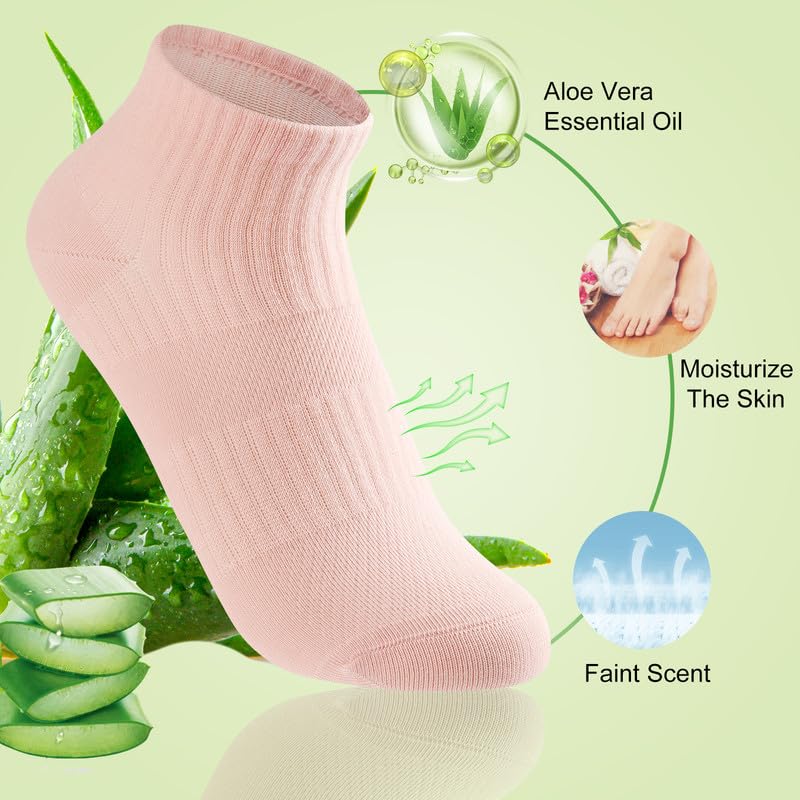 2 Pairs Soft Thin 100% Cotton Ankle Socks for Women with Aloe Vera Infused Moisturizing, Seamless Toe Design, Non-Slip Fit, Reinforced Heel for Running Hiking Daily & Casual Wear Size 6-93