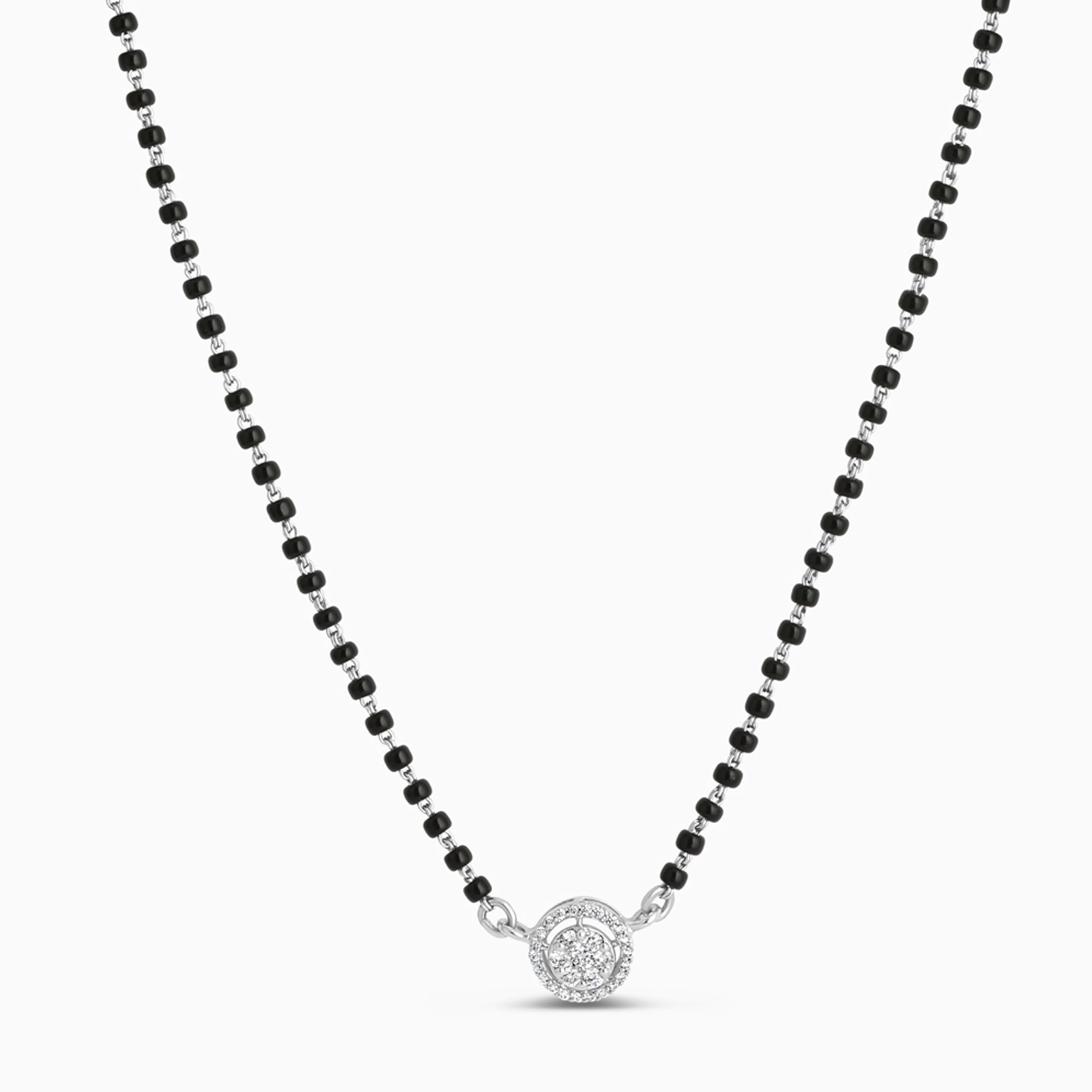 92.5 Pure Silver Mangalsutra for Women | Lightweight Black Beads Chain with CZ Pendant