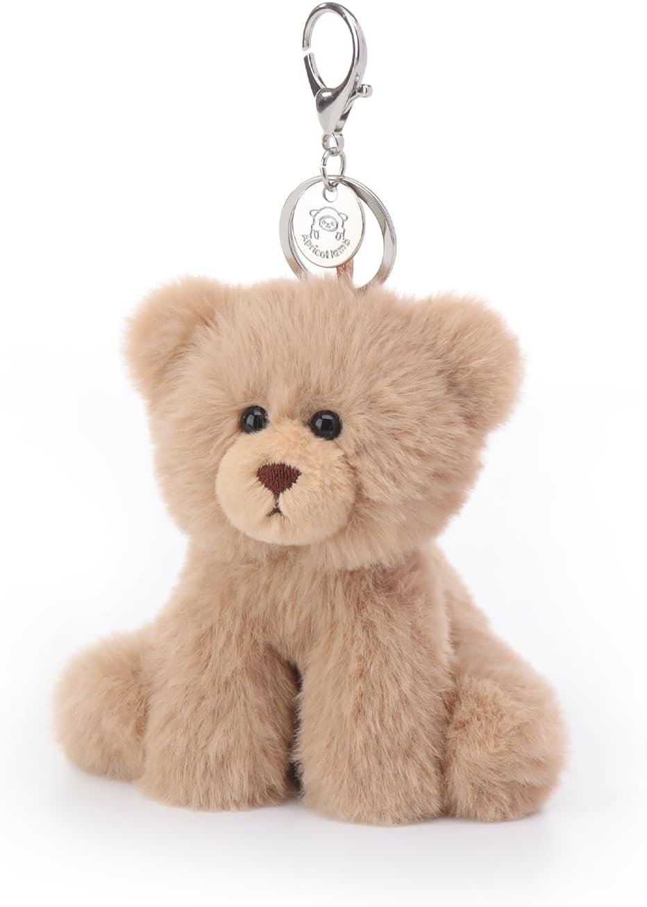 Apricot Lamb Clever Bear Cute Keychain, Soft Stuffed Plush Toy Keyring for Kids' Backpack, Purse, 4.5 Inches - Image 4