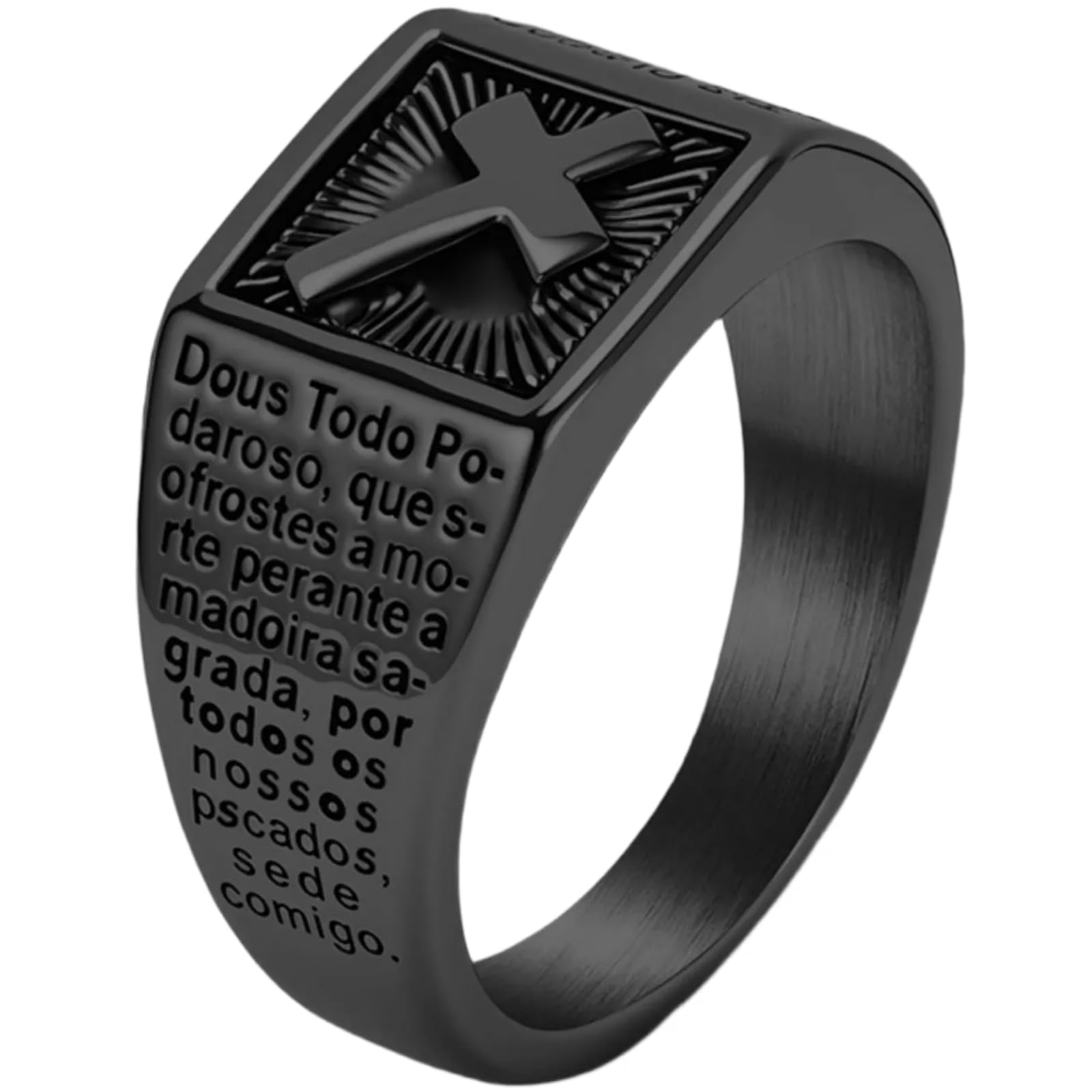 Lord's Prayer Geometric Square Cross Signet Ring for Men Women Punk Rock Vintage Retro Religious Chrisitan Crucifix Rings Cocktail Party Jewelry Black 7