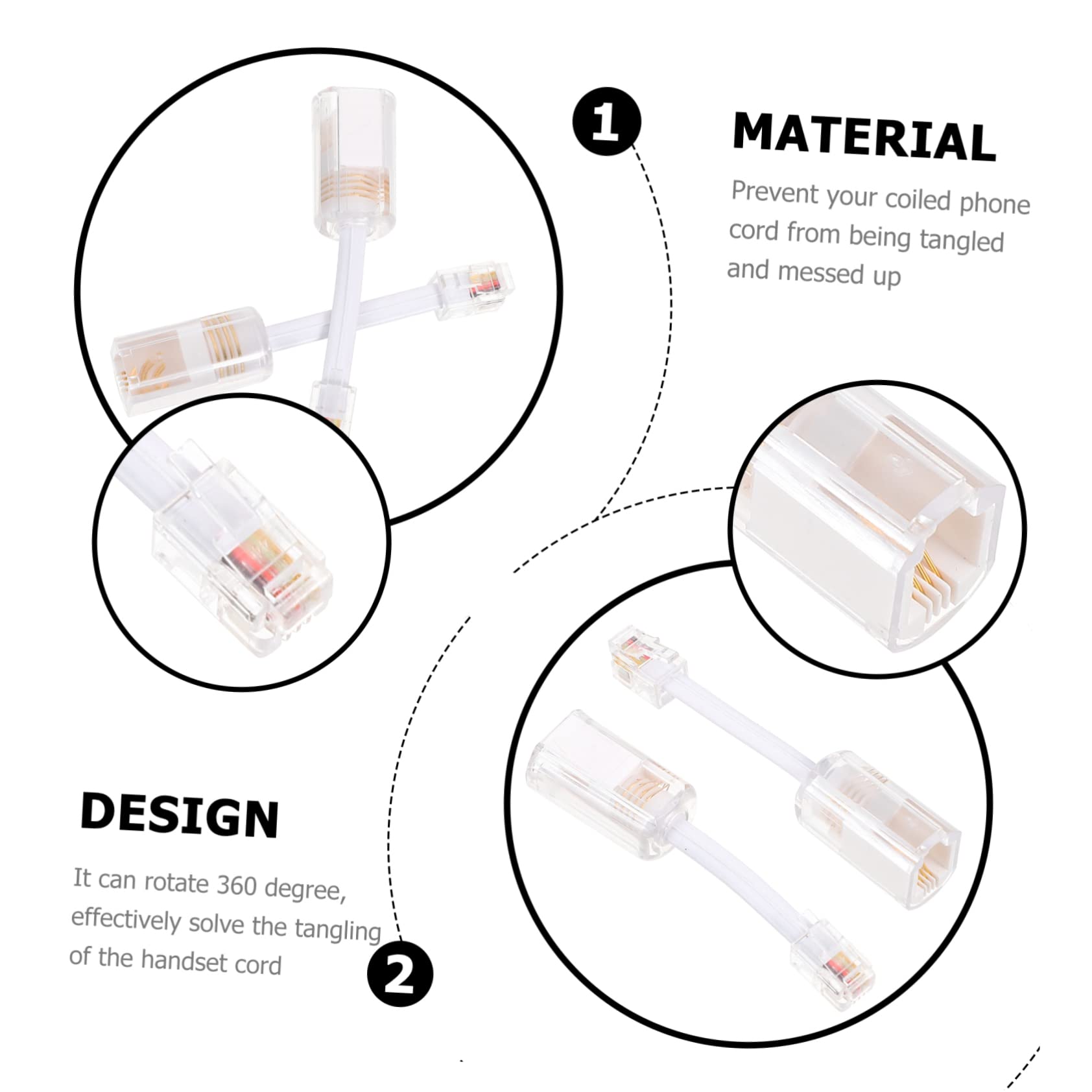 HOMSFOU 4pcs Landline Telephone Cable Detangler Swivel Cord - for Desk Phone Connection Quality and Extends Cord Life