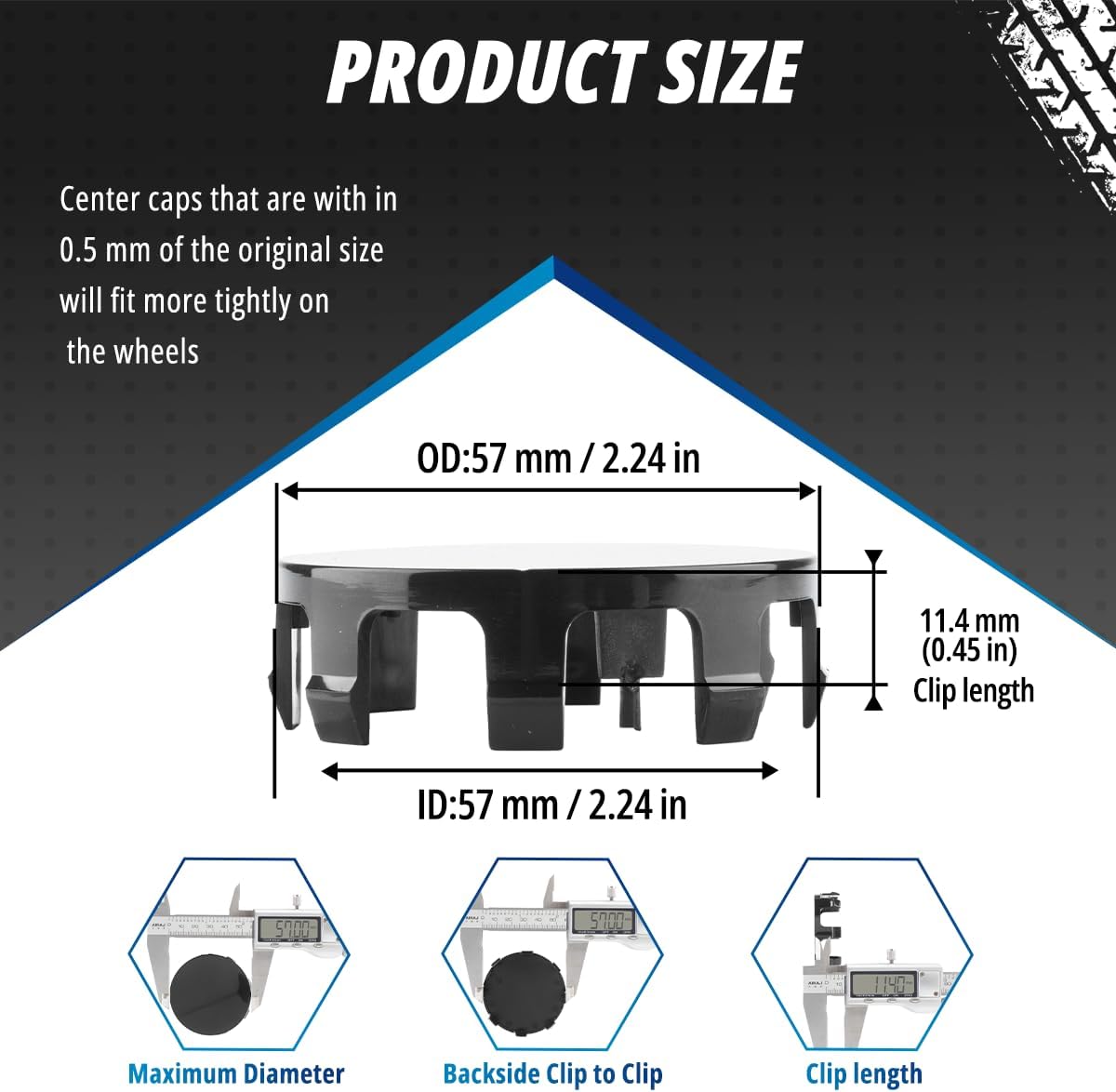 4 Pack 57 mm / 2.24 in Wheel Center Caps Kit for Lincoln 1995-2002 Mark Series, ID 57 mm / 2.24 inch Hub Caps, Snap-in Replaces G769B F5LC-1A096-AB F5LC-1A096-BC Black Rim Covers