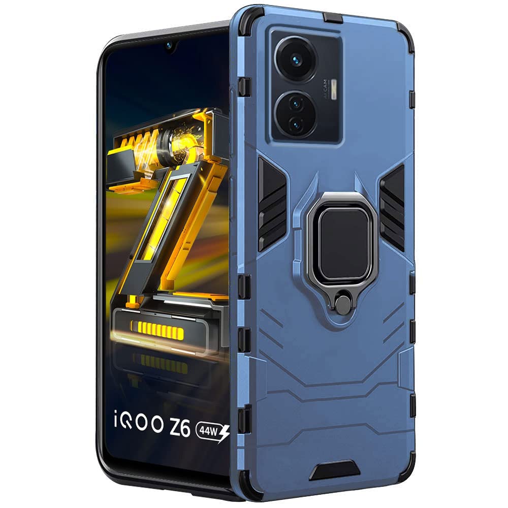 TheGiftKart Tough Armor Bumper Back Cover Case for iQOO Z6 44W / Vivo T1 44W | Ring Holder & Kickstand in-Built | 360 Protection Back Case Cover for iQOO Z6 44W / Vivo T1 44W (PC, TPU | Greyish Blue) (B0B36CLT73) Amazon Price History, Amazon Price Tracker