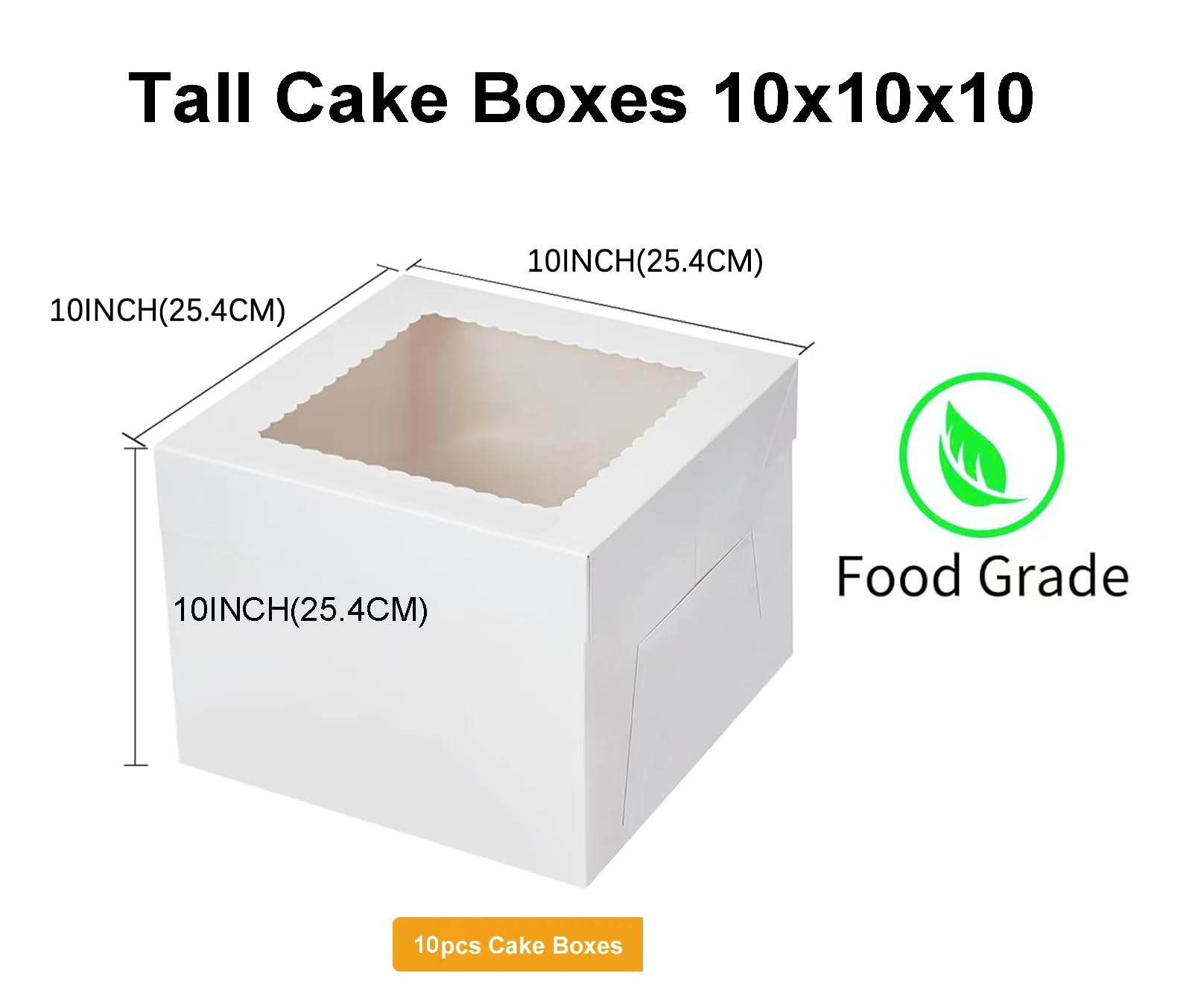 Packpal 10PACK 10x10x10 Cake Boxes with Window For multi-tier Cake, Tall White Cake Boxes for Transporting & Displaying For 4th of July Cakes, Desserts, and Gifts