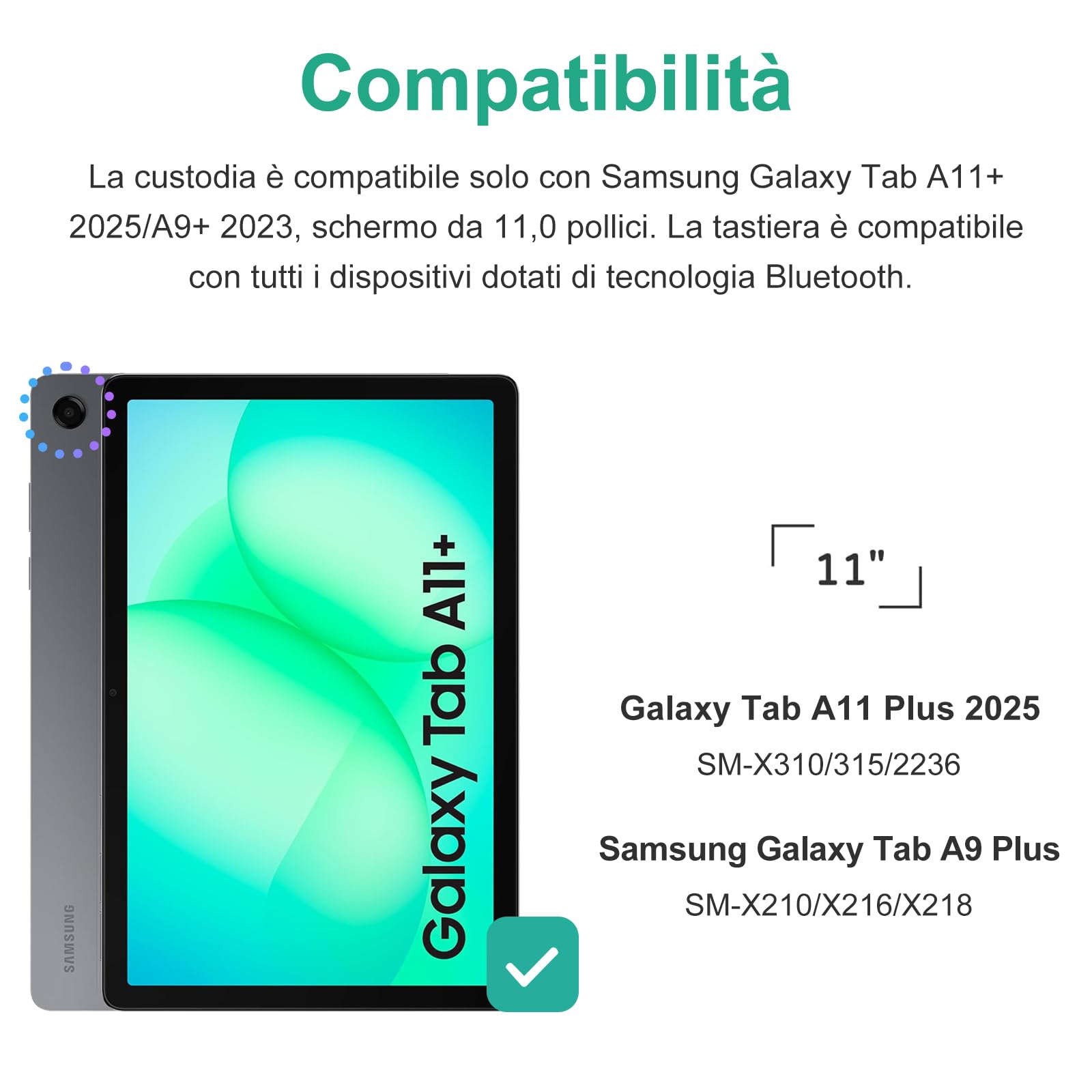 IVEOPPE Tastiera Cover per Samsung Galaxy Tab A11 Plus 2025/Tab A9 Plus 2023 11 Pollici, Italiano QWERTY, Bluetooth Staccabile Custodia con Portapenna, Verde Scuro