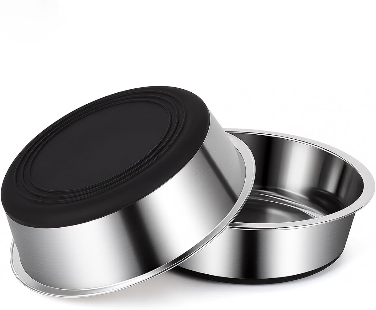 Cuencos para perros Cuencos para perros duraderos y antideslizantes de acero inoxidable, paquete de 2 con capacidad para 3 tazas | Cuencos Básicos para Perros con Base de Goma para Comida Seca, Comida Húmeda y Agua