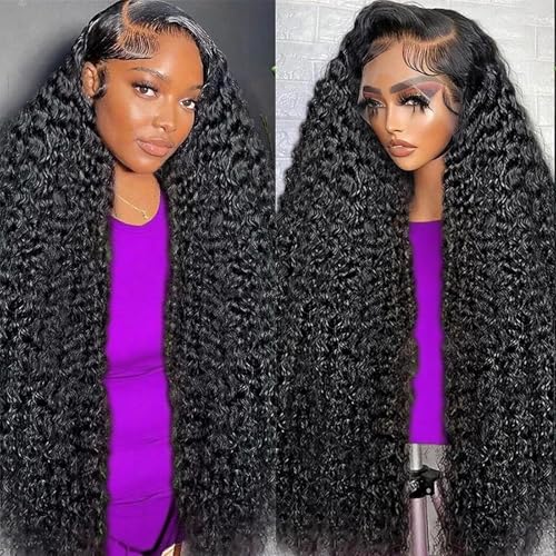 Manorshen 36 Inch 13x6 Deep Wave Lace Front Wigs Human Hair HD Lace frontal Curly Human Hair Wig for Black Women Wet and Wavy Glueless Wigs Human Hair Pre Plucked with Baby Hairline