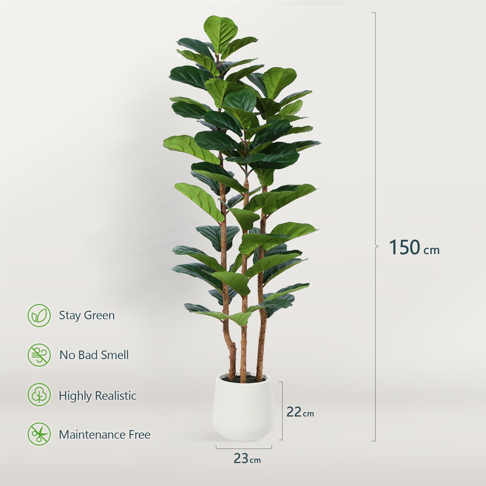 Kazeila Kunstpflanze Fiddle Feigenbaum 150cm Künstliche Pflanzen Groß,Plastikpflanzen mit Weiß Topf für Home Decor Zimmerdeko Schlafzimmer Dekoration(1Pack)