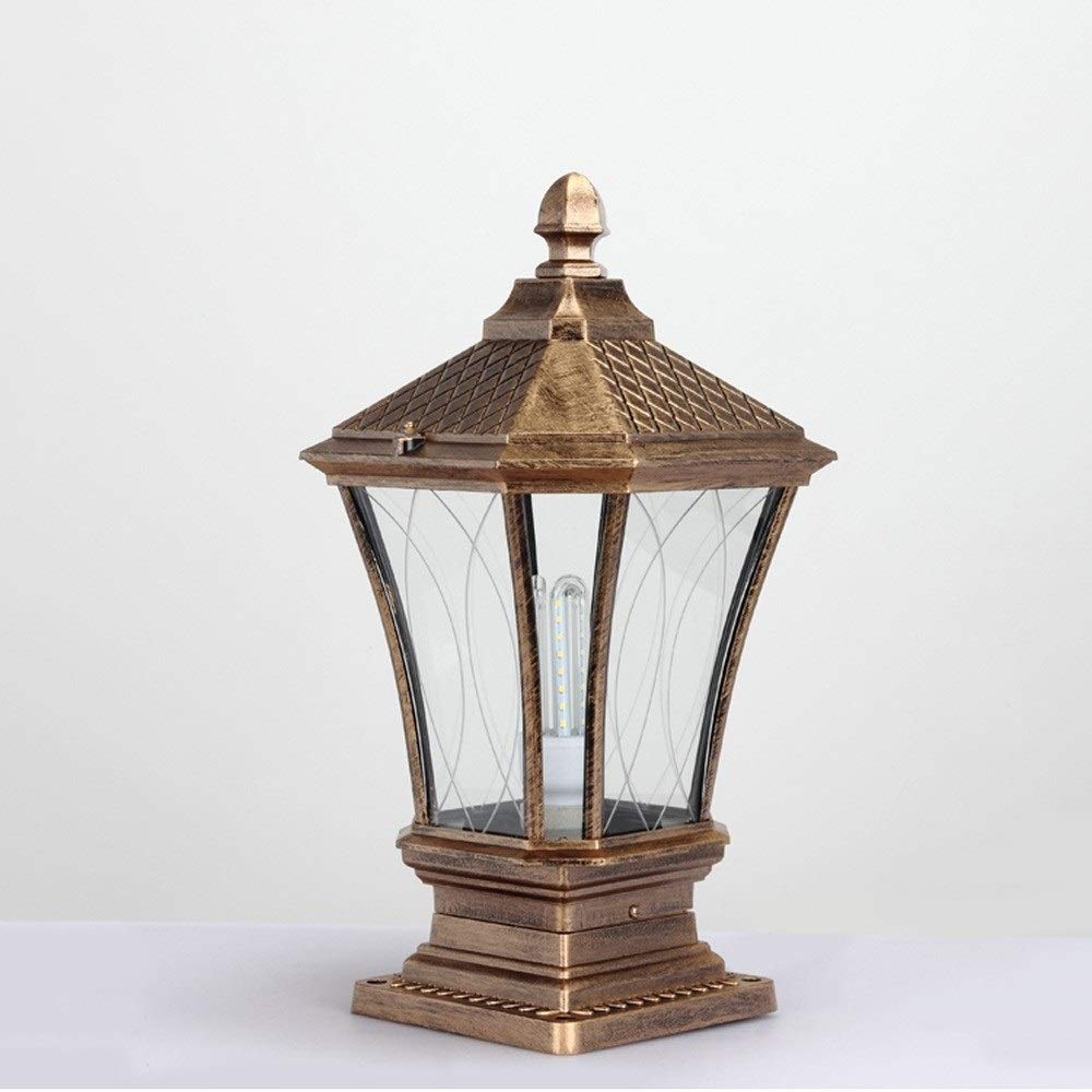 QUSYZD Lamp Post Lights Outdoor, Lamp Post Lights, Vintage Outdoor Garden Pillar Column Lamp Ip54 Waterproof Aluminum Glass Bollard Post Lantern Vintage Antirust Landscape Park,Bronze-Height: 42cm