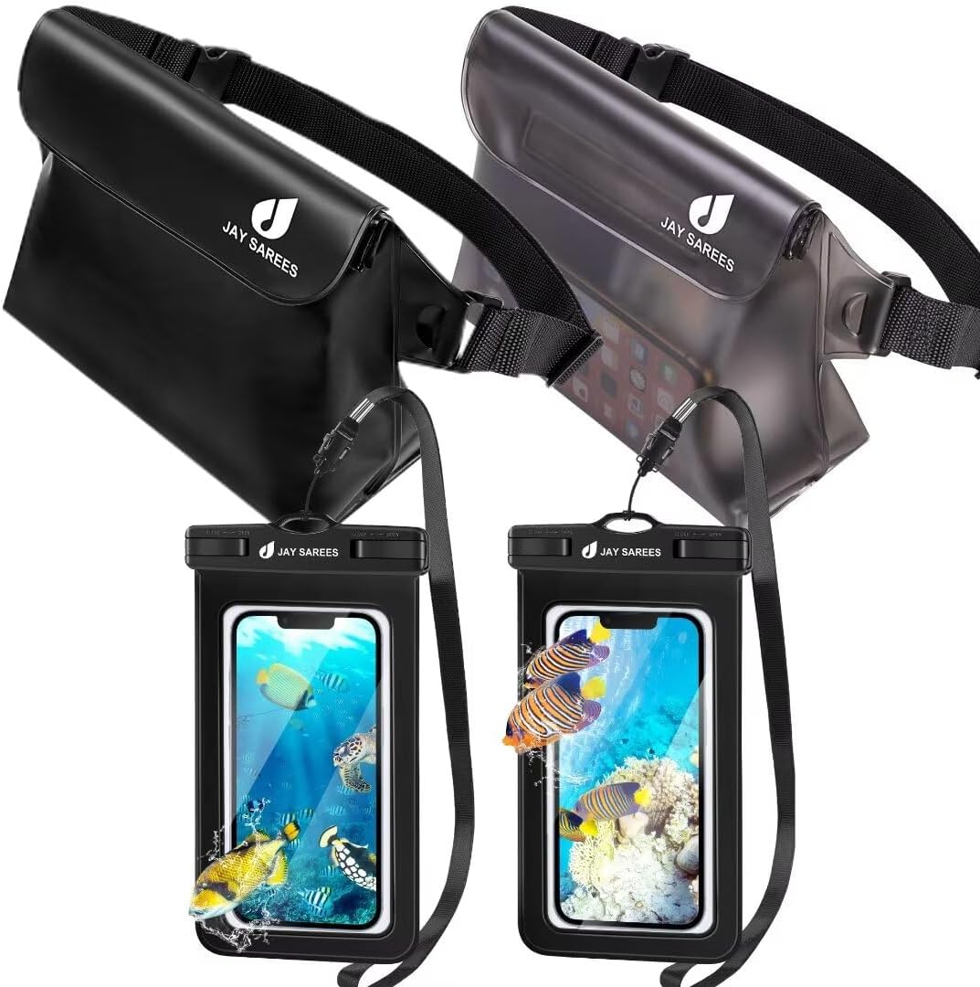 JAY SAREESWaterproof Phone Pouch Fanny Pack, Cruise Essentials 4-Piece Set, Waterproof Bag for Beach Vacation Kayak Cruise Accessories,Waterproof Phone Case iPhone Water Protector Waist Pouch for Women Men-1