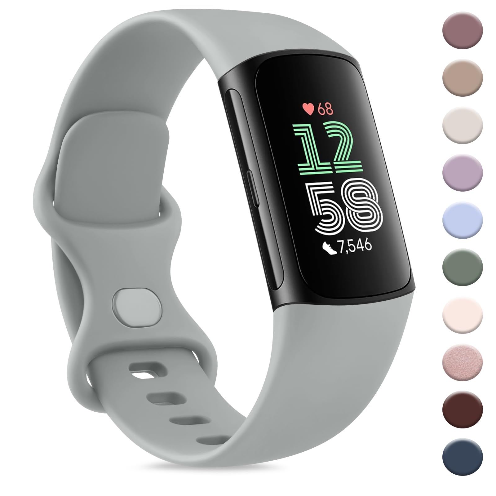 AK Sport Band Compatible with Fitbit Charge 6 Bands/Fitbit Charge 5 Bands Women Men, Classic Soft Replacement Straps Wristbands for Fitbit Charge 6/5 Advanced Fitness & Health Tracker (Gray,Small)