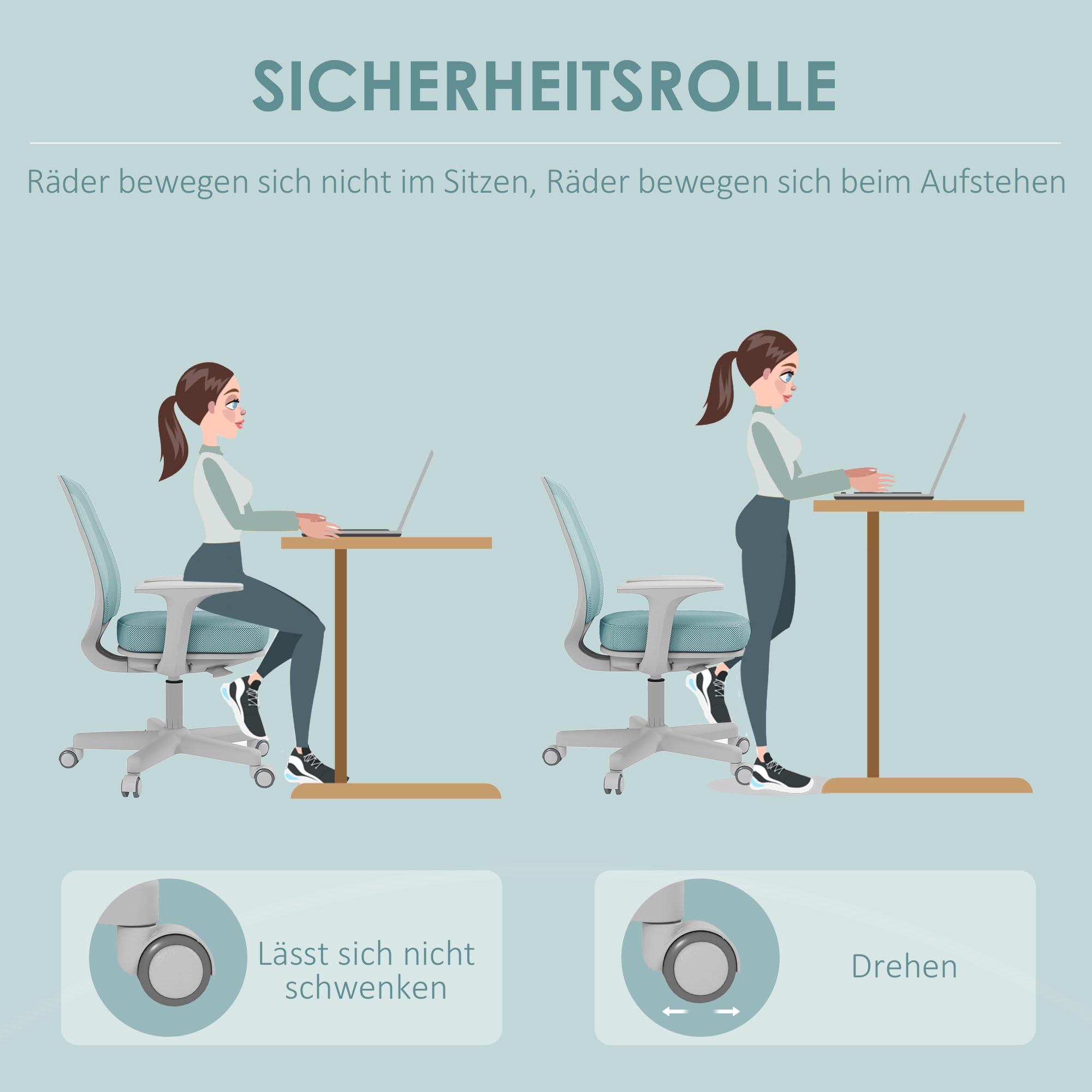 Vinsetto Bürostuhl Ergonomisch mit Drehfunktion für Home-Office Grün | Schreibtischstuhl, Höhenverstellbar, Computerstuhl, Polyester