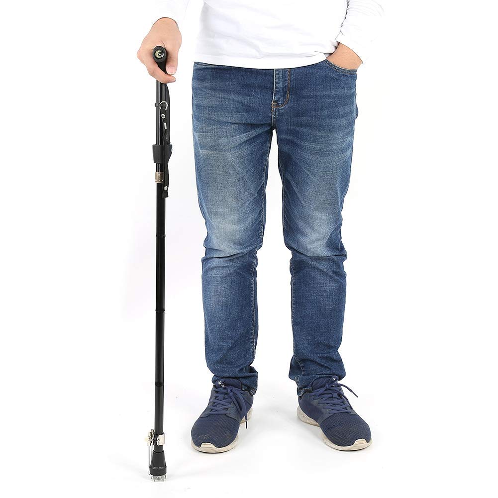 Folding Walking Stick Hiking Walking Trekking Trail Poles Ultralight 5-Section Adjustable LED Canes for Climbing
