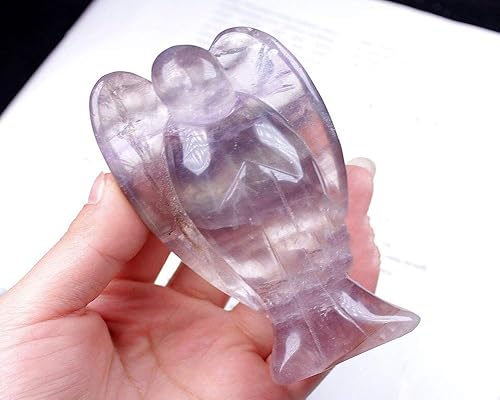 Miniatura 5 de Piedra curativa de ángel de bolsillo de fluorita tallada a mano, piedra preciosa natural, cuarzo, estatua curativa de 2 pulgadas (fluorita)