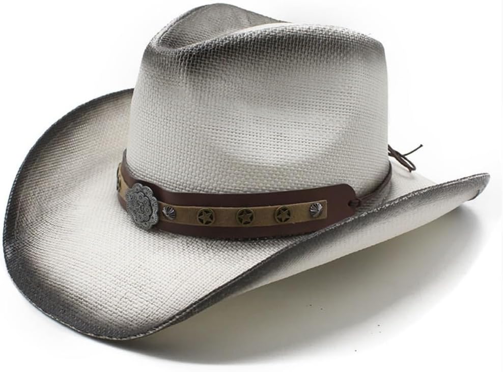 Western Style Cowboy Hat, Distressed Brown, Leather Band with Concho Accent