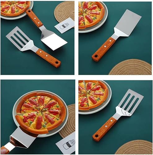 Miniatura 5 de 2 espátulas de metal para sartén de hierro fundido, espátula de parrilla de acero inoxidable con mango de madera, espátula de plancha superior plana