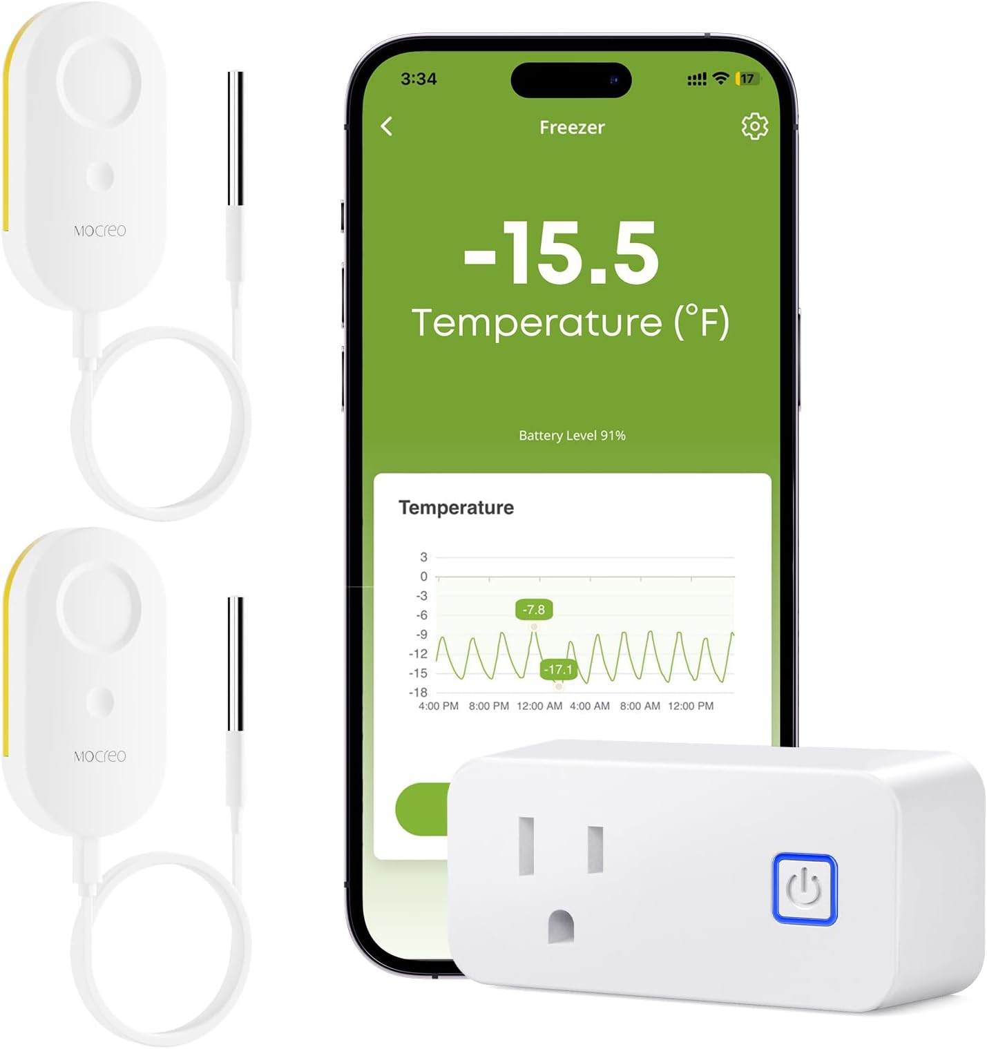 MOCREO WiFi Refrigerator Thermometer with Freezer Alarm, Email Alert, App Notification, Data Logging Export, No Subscription Fee, 2 Remote Temperature Sensor for Home Kitchen, Hot Tub