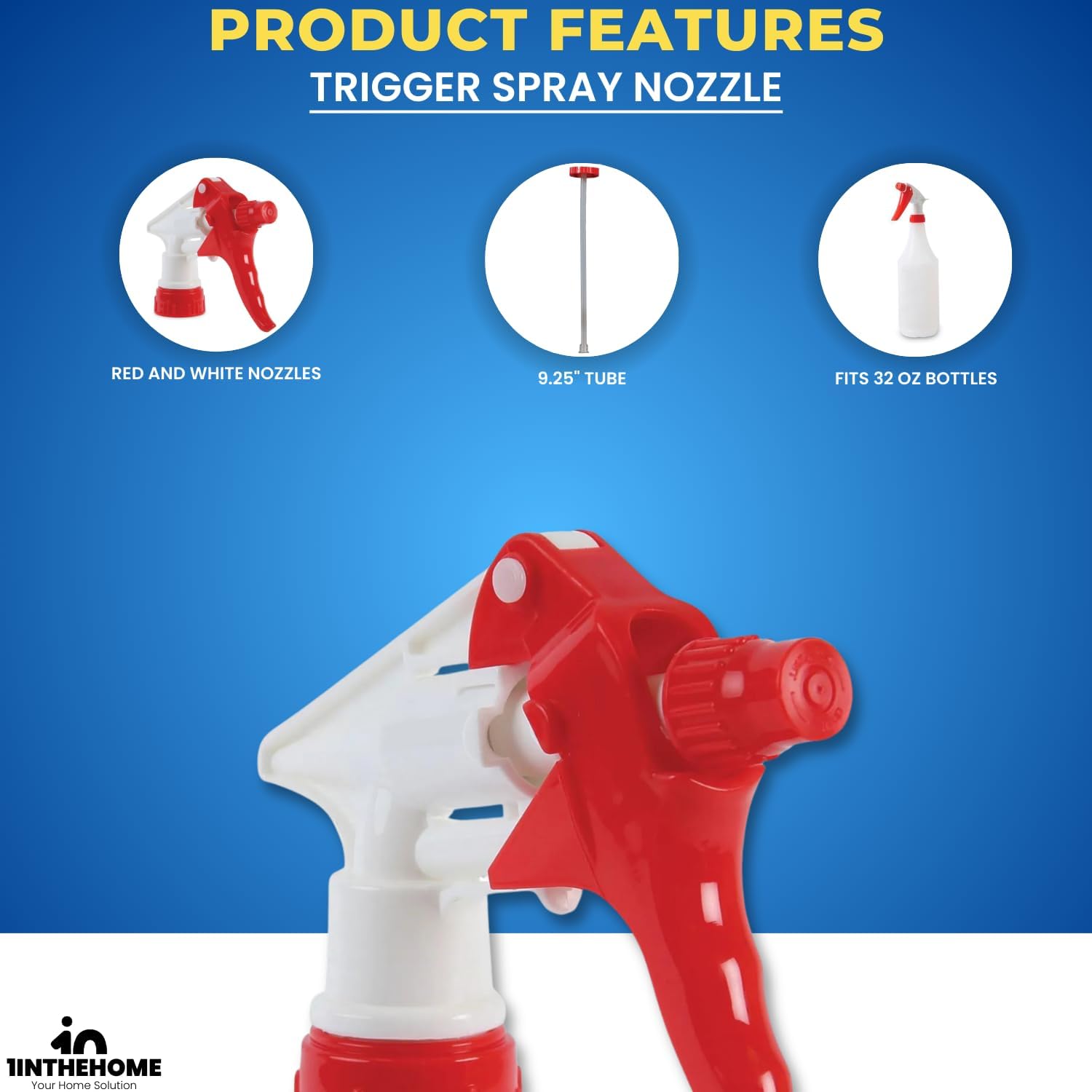 Trigger Sprayer Nozzles, Spray Bottle Replacement Nozzle, 9.25" Tube, Fits 32 oz Bottles Red/White, 6 Pack image 3