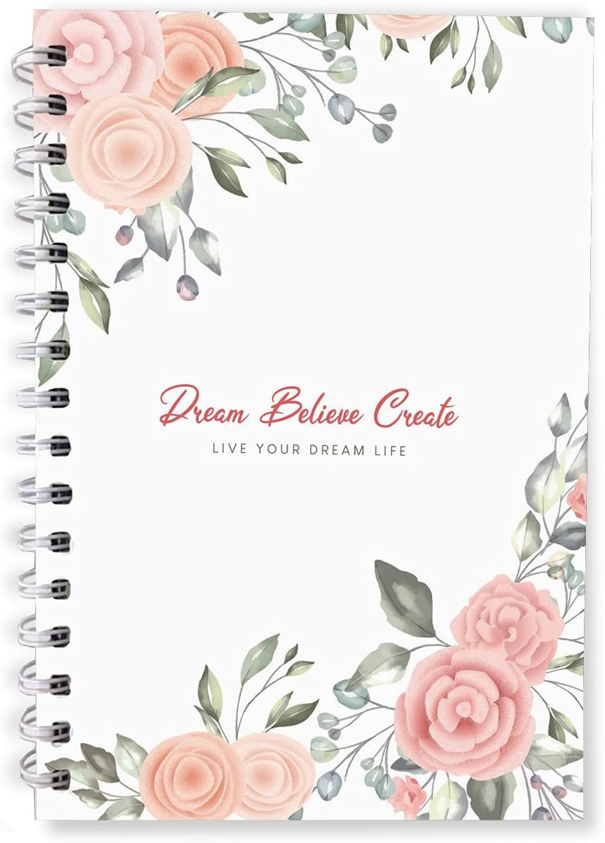 The positive store, Dream Believe Create Planner, 2023 edition, 90 days planner with gratitude Journal, mood tracker, water, meditation and exercise tracker for wellbeing (Floral Version)