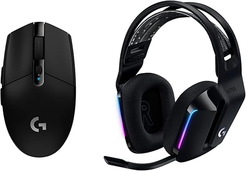 Logitech G 733 Lightspeed - Auriculares inalámbricos para juegos con diadema de suspensión con Logitech G305 Lightspeed Wireless Gaming Mouse (negro)