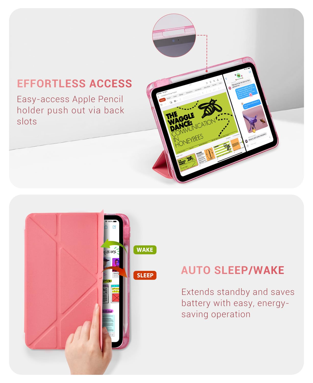 CoBak Case for iPad (A16) 11th Generation 11 Inch 2025, iPad 10th Generation 10.9 Inch 2022 - Protective Cover with Multi-Angle Includes Portrait Stand, Pencil Holder and Auto Wake/Sleep, Pink — view 6