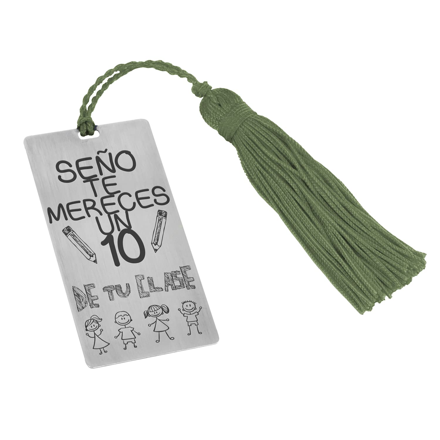 Segnalibro in argento per profes "Ti meriti un 10" con nappone colorato - Regalo per insegnanti - Fine corso (Verde 2 facce)