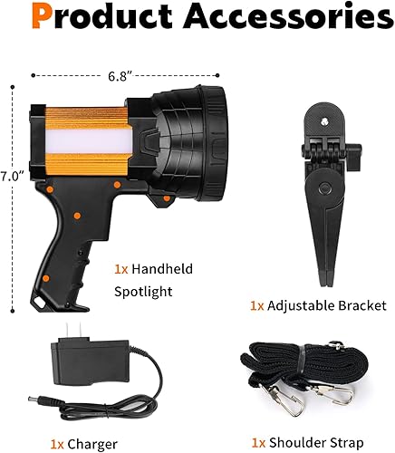 Miniatura 7 de Vanvale Foco recargable súper brillante, linterna LED recargable de mano, luz de búsqueda táctica ligera con salida USB, aleación de aluminio, luz