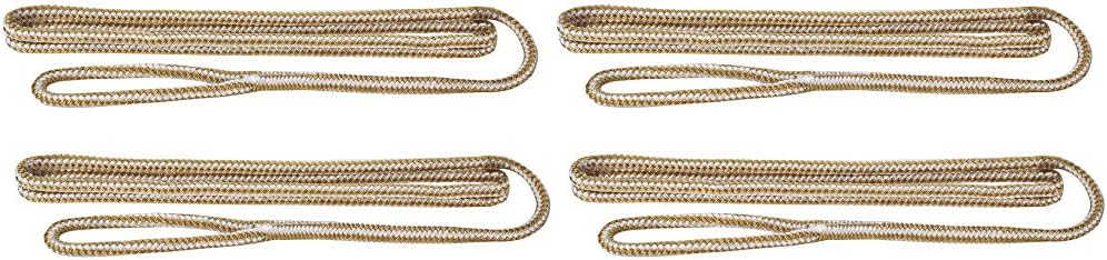 Extreme Max 3006.3378 BoatTector Premium Double Braid Nylon Fender Line Value 4-Pack - 3/8" x 6', White & Gold