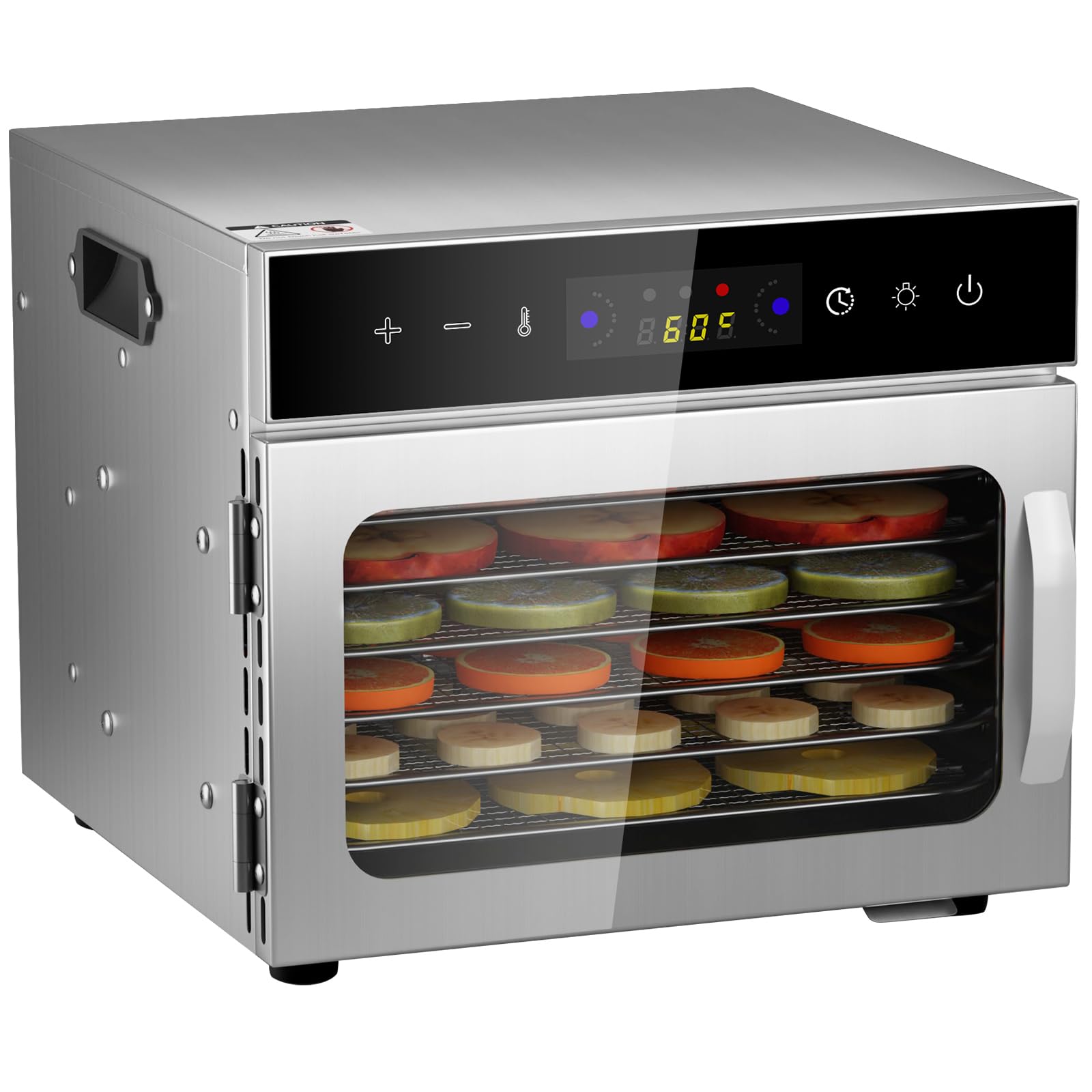 6 Plateaux Deshydrateur Alimentaire en Acier Inoxydable, avec Température Réglable 30 à 90°C et Minuterie Numérique (0-24h), pour Fruits, Poisson, Légumes, Viande, Jerky, Herbes (6 Plateaux)
