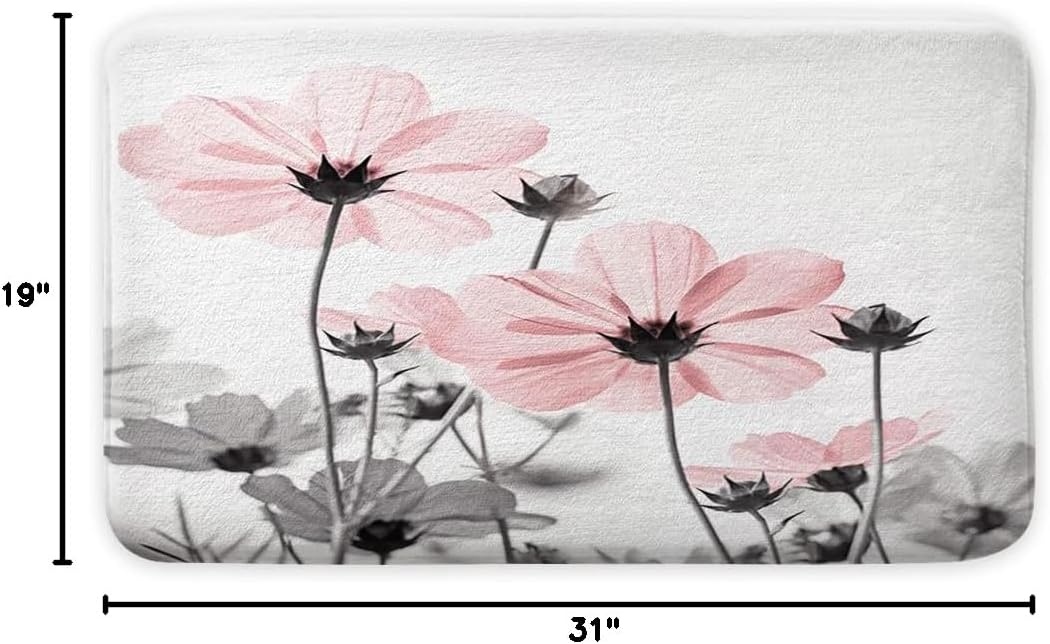 MERCHR Pink Bathroom Rugs Mat, Cute Daisy Flower Elegant Wildflower Design Farmhouse Bath Rugs, Unique Floral Door Mats, 19 X 31 Inches